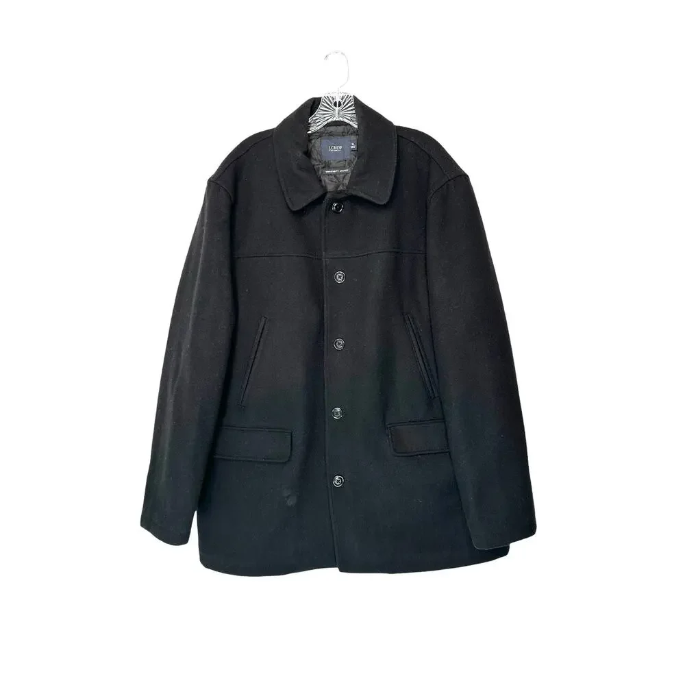 J.Crew Men's Black Wool Thinsulate Work University Overcoat Trench Coat Size‎ XL